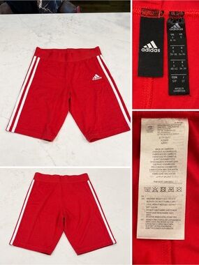 adidas Red Athletic Shorts with White Side Stripes